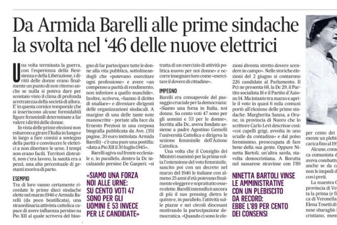 Da Armida Barelli alle prime sindache. La svolta nel ’46 delle nuove elettrici